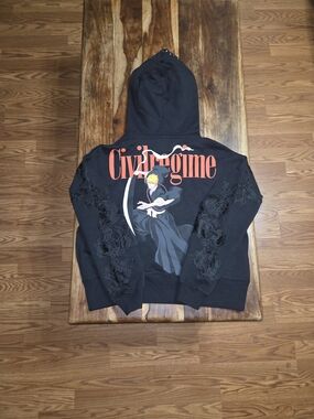 Civil Regime/Bleach Collab Black Floral Embroidery Pullover Hoodie